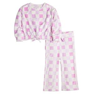 Jumping Beans Cozy Velour purple checker Top and Bottom Set girls size 4T NWOT